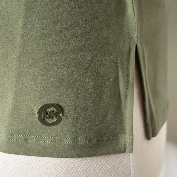 Michael Michael Kors top scoop neck peekaboo design on sleeve army green medium - Picture 3 of 8